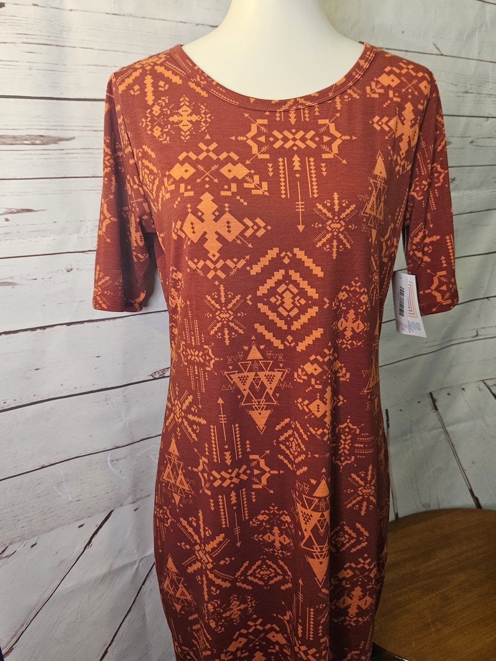 LuLaRoe Rust and Orange Printed Midi Dress